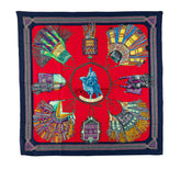 エルメス カレ90 CUIRS DU DESERT 砂漠の革飾り スカーフ レッド マルチカラー シルク レディース HERMES 【中古】